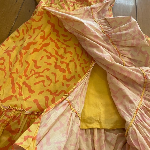 Derek Lam Women’s Sleeveless Midi Cotton Yellow Pink Ruffle Dress size 40 medium - Picture 2 of 13